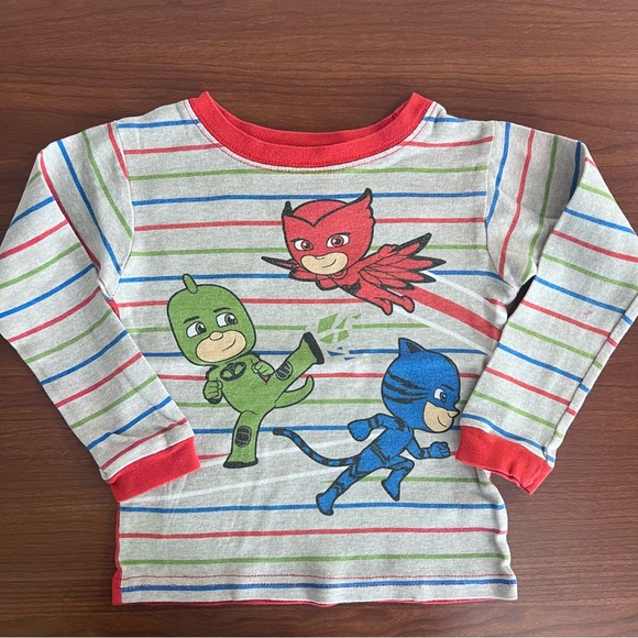 PJ Masks Kids Cotton Pajama Set Size 5T Red/Gray Stripes - Picture 3 of 10